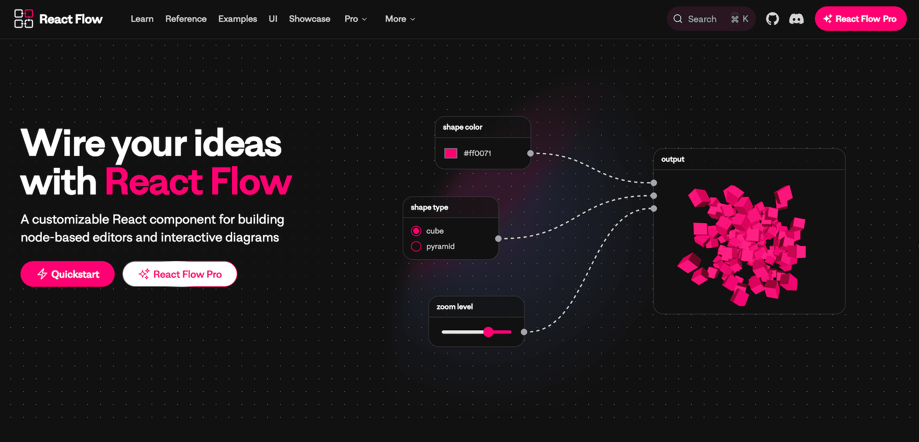 A screenshot of the ReactFlow website in dark mode.